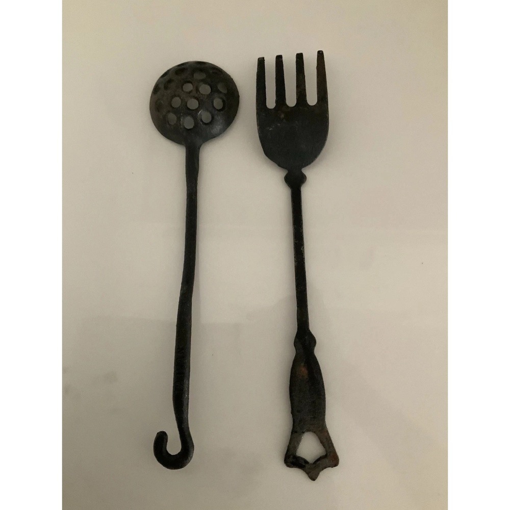 Cast Iron Slotted Spoon Ladle And Fork 11" Long Farmhouse Decor